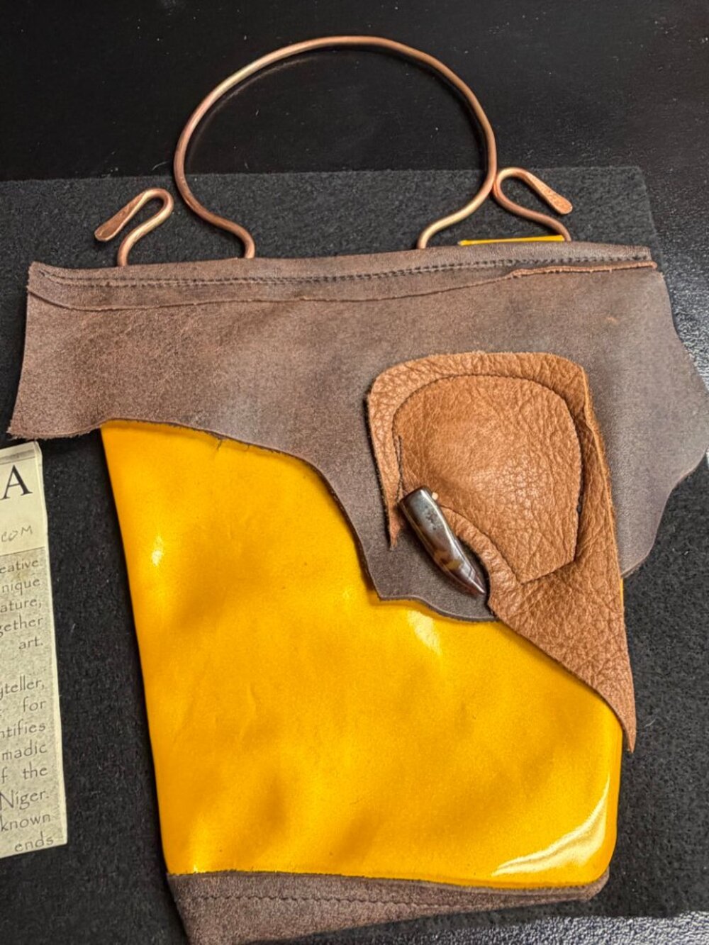 Cocoon Ra by Myra Kooy Handmade Wearable Art Leather Handbag Yellow Brown